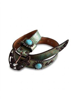 Leatherock Vintage Women's XL Teal & Copper Turquoise Sunburst Leather Belt